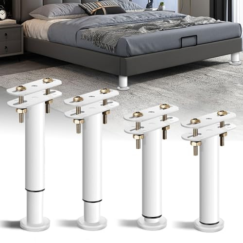 Bocguy 4 Stück Bett Füße, Möbelfüße Verstellbar, Höhenverstellbare Füße, T-Form Metall Bettstütze, Einziehbar Stützfuss für Bett Mittelbalken für Bettstütze, Sofa, Schrank, Tisch(Weiß, 18-32CM)