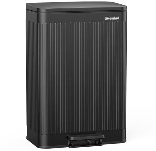 lovewind Mülleimer Küche 60L, Edelstahl Tretmülleimer mit Soft-Close Deckel,herausnehmbare Einsätze mit Griff & Beutelhalter, Römisches Design, geruchsdicht, Küchenmülleimer für 3-6 Personen,Schwarz