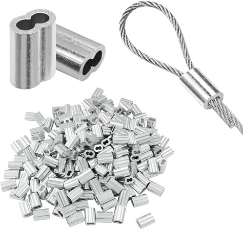 150 Piezas De Tuercas De Aluminio, Cable Metálico De Aluminio, Manguitos, Abrazadera De Doble Orificio De Aluminio Para Cable De Acero, Cable, Alambre Metálico Y Cable, Plata (2 Mm)