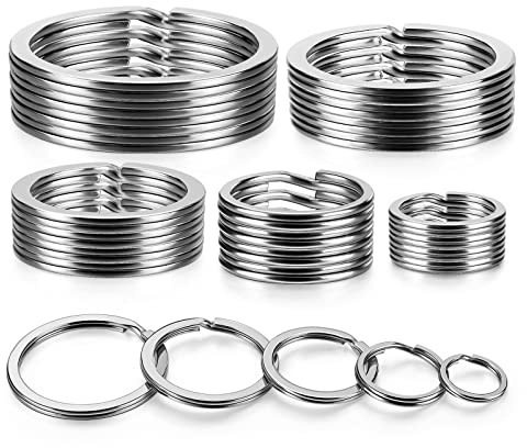 YHYZ Key Rings Assortment Stainless Steel, Split Key Ring Loops in 5 Sizes (1/2 inch, 3/4 inch, 1 inch, 1.18 inch, Large 1.37 inch) for Key Chain Dog Pet Collar Tag DIY Craft Car Key