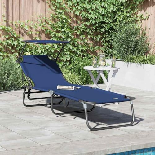 Qnhdfrt Klappbare Sonnenliege Blau mit Verstellbaren Armlehnen, Robuster Stahlrahmen & UV-beständigem Oxford-Stoff, Faltbar für Garten, Balkon und Strand