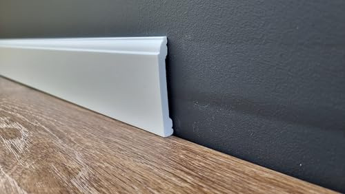 Skirting Board Trim H08P Size 11x80 mm x 2M | Luxury White High-Impact Polystyrene Baseboard Moulding | Water-Resistant, Durable, Shockproof | Smooth Finish | Easy Glue Installation (1)