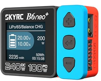 Yangers RC Lipo Akku Balance Ladegerät, SKYRC B6 Neo + Smart Mini Schnell ziemlich Laden für Auto Airsoft Batterien 1S-6S Lipo/Li-ion/LiHV/Life/PB, 2S-15S NiMH/NiCd, USB Typ C PD Reverse Entlader