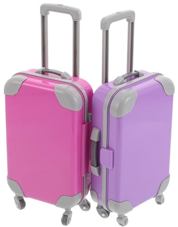 Mikinona 2stücke Puppenkoffer mit Puppen Mini-Trolley aus Kunststoff Puppengepäck mit Griff und Leichtgängigen Rädern Puppenreisegepäck zur Aufbewahrung Ziehen Puppenkoffer Rollenspielen