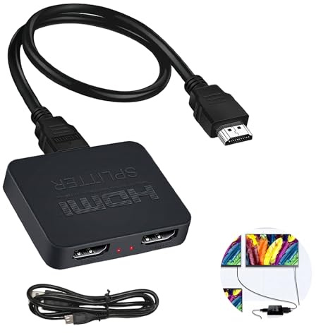 HDMI Splitter 1 in 2 Out – 4K HDMI 3D Splitter for Dual Monitors with 1.2M Cable – Supports PS4, Xbox, Sky Box, Fire Stick, HDTV, and Projector (Mirror Mode Only)