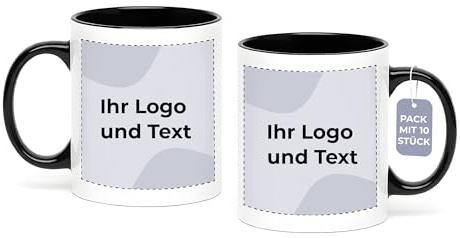 Cimpress Tazas personalizables con foto y texto, 10, 325 ml, Negro | Tazas de café personalizadas con nombre, tazas corporativas con logotipo propio, regalo de empresa, compañero de trabajo