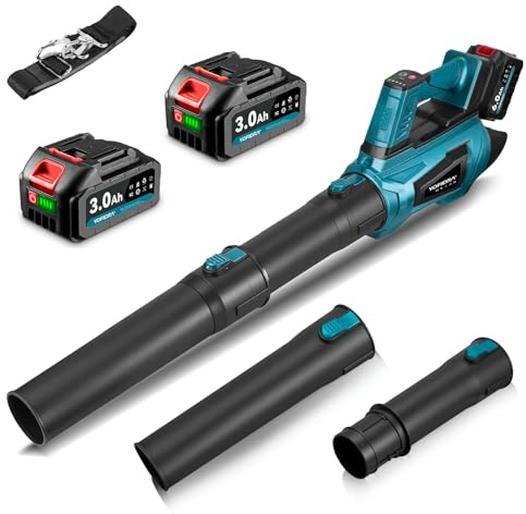 Yofidra Batteridriven lövblåsare, elektriska lövblåsare 200 KM/H, 2 500 RPM fläkt med 2 x batterier och laddare 6-växlad borstlös | luftfläkt för trädgård, löv, damm och snö