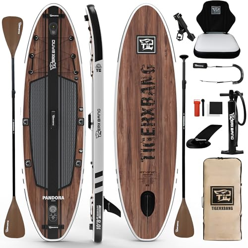 TIGERXBANG Aufblasbares SUP Board 330 cm, Extra Breit, mit Verbessertem Sitz, Zubehörhalterung & Angelrutenhalter, Perfekt für Freizeit & Angeln