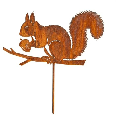 Kapaga - Edelrost Eichhörnchen mit Nuss 24x22x1 cm – Handgefertigte Metall | Dekofigur – Rostoptik Gartendeko mit Patina für Garten, Balkon oder Zuhause