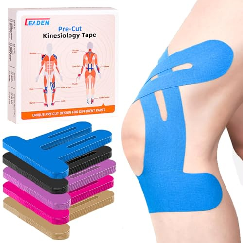 Kinesiotapes Vorgeschnitten Knie, 10 Stück, Wasserfest & Hautfreundlich, Kinesiologie Knie Tape für Schmerzlinderung & Sport Unterstützung (Blau)