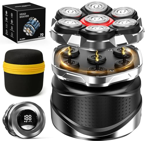 TLMUSE Rasoir de tête 7D avec étui de voyage, rasoir magnétique amélioré 2026 pour homme chauve, rasoir électrique étanche IPX7 humide/sec, rasoir rechargeable pour cuir chevelu, visage, barbe, corps
