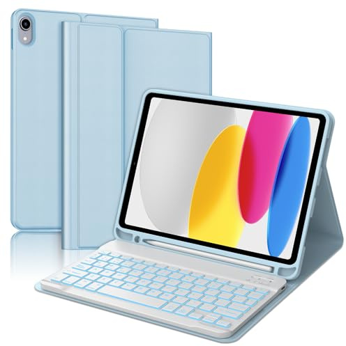 Tiiomioon Funda Teclado para iPad 10 Gen 2022/11 Gen A16 2025, Español Ñ- Retroiluminado Bluetooth Desmontable Teclado para iPad A16 11 Generación 2025, Azul