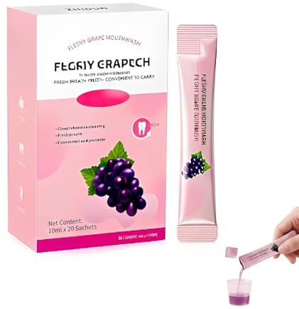 Enjuague Bucal Portátil 20 Unidades, Colutorio Desechable Sabor Uva para Aliento Fresco, Higiene Bucal Individual para Viajes, Oficina y Citas, Cuidado Dental 10ml x 20 Sticks
