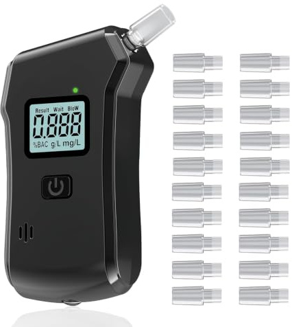 IGEAIIE Breathalyser & Alcohol Tester, Alcohol Tester UK Breathalysers,High Accuracy Digital Breathalyser with HD LCD Display, One-Touch Portable BAC Test Device with 20 Mouthpieces for Driver