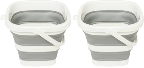 5five - Seau Pliable 5L - Compact et Pliable - Gain de Place - Nettoyage, Ménage, Buanderie - Gris et Blanc - 25x20x26,2 cm (Lot de 2)