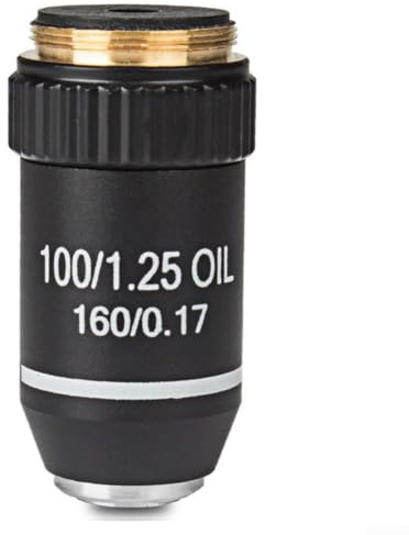 Objetivos de microscopio de alta potencia de 195 mm de longitud del tubo 4X 40X 100X Lente de aceite para la escuela, laboratorio, biología, educación, imágenes claras (100X)