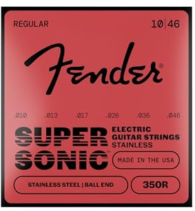 Fender Stainless 350's Guitar Strings, Stainless Steel, Ball End, 350R Gauges .010-.046, (6)