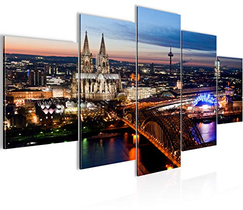 Runa Art - Bilder Köln 200 x 100 cm 5 Teilig XXL Wanddekoration Design Blau 601551a