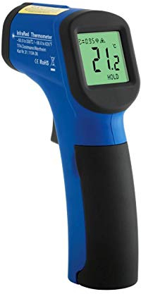 TFA Dostmann Scantemp 330 Infrarot-Thermometer, berührungsloses Messen, ideal für Lebensmittel, Handwerk, Hobby, Blau, L 32 x B 78 x H 133 mm