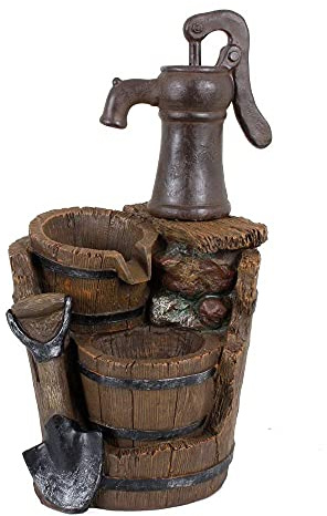 Brunnen in Holz-/Stein-Optik mit Kaskade