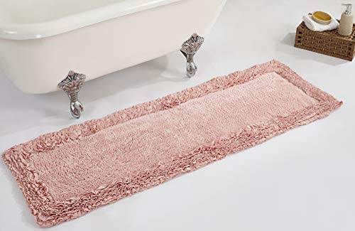 Better Trends 100% Cotton 20x60 Long Runner Bath Mat Extra Soft Non-Slip Bath Rug Water Absorbent Washable for Bathroom Floor Tub Shower Pink Shaggy Border Collection Oeko-Tex Certified