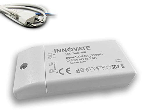 INNOVATE LED Trafo ECO 24 Volt/DC, 0-30W - LED Treiber - Transformator - Netzteil - Driver für LED Flexbänder Streifen Stripes (24 Volt 30 - Watt mit Anschlusskabel)