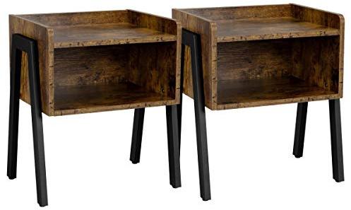 Yaheetech Set di 2 Comodini Camera da Letto Comodino da Notte Tavolino Impilabile Industriale Tavolino da Divano Vintage con Scomparto da SalottoTavolini Marrone Rustico 46 x 33 x 53 cm