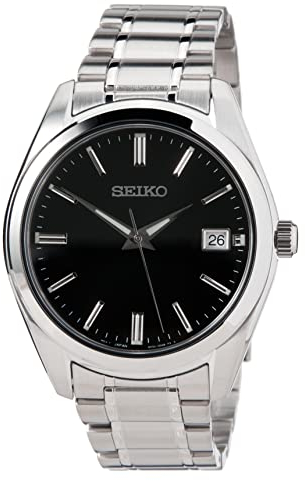 Seiko Herren-Uhr Quarz Edelstahl mit Edelstahlband SUR311P1, Schwarz