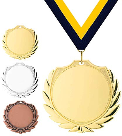 Medaille Schweden Ø 70 mm, mit individuellem Wunschtext in Gold, Silber & Bronze Farbe | 50mm Emblem und passendem Medaillenband | Für Fußball, Schwimmen, Leichtathletik, Tennis, Kindergeburtstage