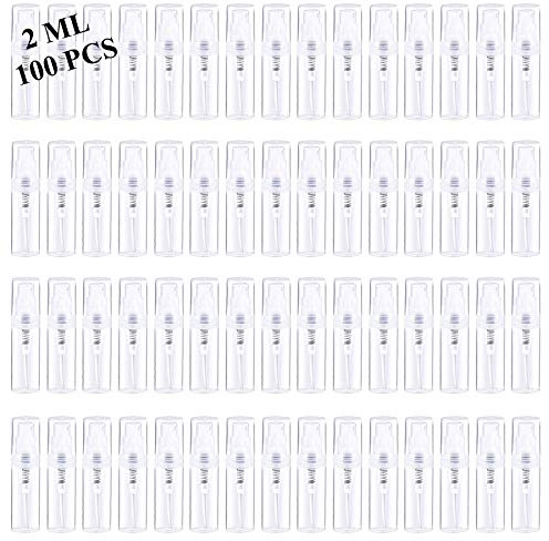 Csdtylh Mini Spray Bottle 100PCS 2ML Clear Plastic Empty Sample Containers Fine Mist Perfume Travel Refillable Spray Bottle Perfume Atomizer Small Travel Size Spray Bottle for Cleaning, Essential Oils