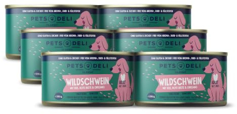 Pets Deli Classic Nassfutter für Hunde mit Wildschwein & Reis, 6x200g | Wildschwein als einzige Proteinquelle, mit leicht verdaulichem Reis, ohne Zucker und Gluten, Premium Qualität