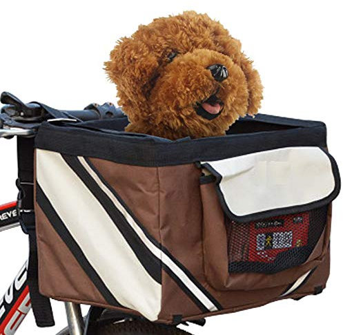 PJDDP Haustier Fahrradtasche Fahrradkorb Für Hunde Katzen, Hundekorb Für Den Lenker Vorne,Hundekorb Rucksack, Abnehmbarer Fahrrad-Lenkerkorb, Für Picknick,Shopping, Pendler, Camping,Braun