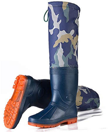 QTDZ Angeln Stiefel 60cm Super Höhe Leichte wasserdichte Gummi Stiefel Herren Damen PVC/Nylon Tragbar Watstiefel Jagdstiefel Unisex Mehrzweck VerDicket Watthosen Schuhe,Blau,39 EU