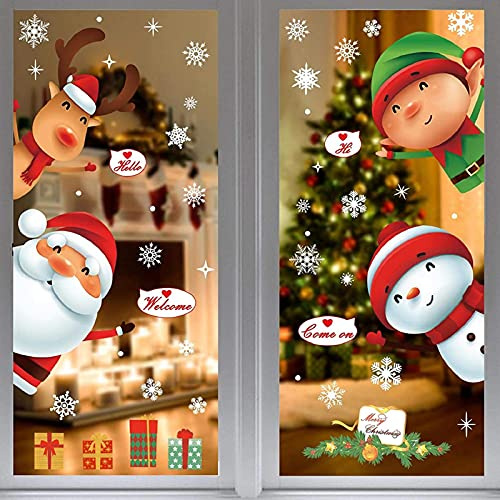 MSQ 4 Blätt Weihnachtsdeko Fenster Aufkleber Fensterdeko mit Schneeflocken | PVC Weihnachten Winter Fenstersticker Dekoration für Türen, Schaufenster
