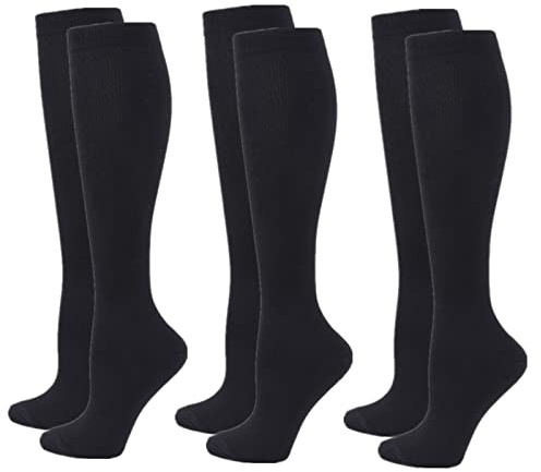 Compression Socks for Women & Men, 3 Pairs 20-25mmHg Knee High Socks - Compression Stockings for Sport, Athletic, Edema, Diabetic, Varicose Veins, Travel, Pregnancy, Nursing (S/M, Black)