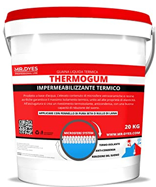 THERMOGUM GUAINA LIQUIDA TERMICA IMPERMEABILIZZANTE BIANCA da 1-6-20 KG. (FIBRATA, 20 KG)