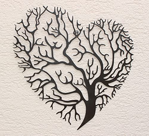 JS Garten Deko Wanddekoration Metall Baum des Lebens Herzform Satz 2 Stück H 59 cm Wanddeko Metallbild Wandverzierung