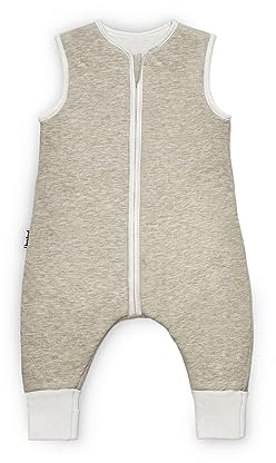 Ehrenkind® Ganzjahres-Schlafsack mit Füßen Wollfüllung | 100% Bio-Baumwolle mit 100% Wolle Füllung Baby-Schlafsack | Oeko-TEX | Beige Melange 80