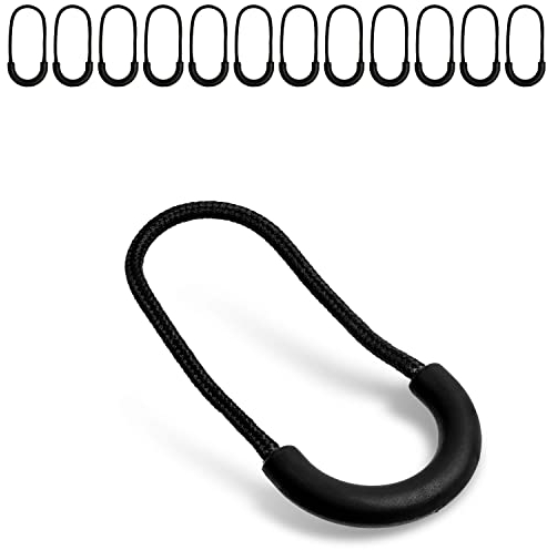 Reißverschluss Anhänger zum Einfädeln, 12 Stück, in Schwarz, Größe 60 x 30 mm, Nylon Ersatzzipper zur Reparatur, Reißverschluss Zipper, Reißverschluss Schieber für Sportbekleidung, Rucksack, Tasche