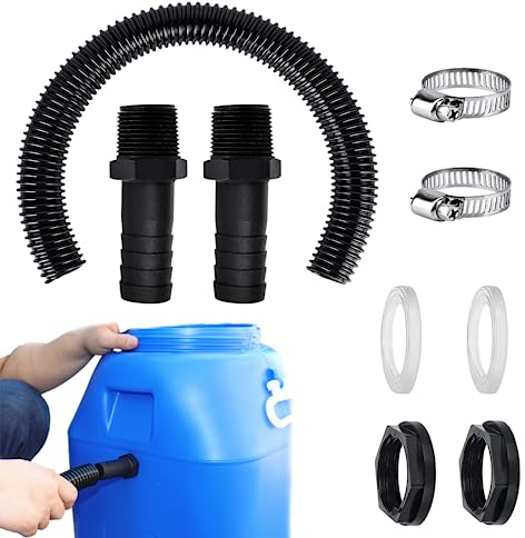 Regentonnen Verbindungsset, Regentonnen Verbinder, Regentonnen Anschluss,50cm Verbindungsschlauch Und 2 Schlauchstutzen 25mm Mit Kontermutter,Regentonne Verbindung Für Regentonne,Wassertanks,Zisternen