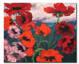 XGMDZRT Berühmte Wandkunst-Gemälde-Reproduktion: Große Mohnblumen. Emil Nolde Kunstwerk Poster. Druck auf Leinwand. Deko-Bild für Wohnzimmer, 60x70cm nur Leinwand