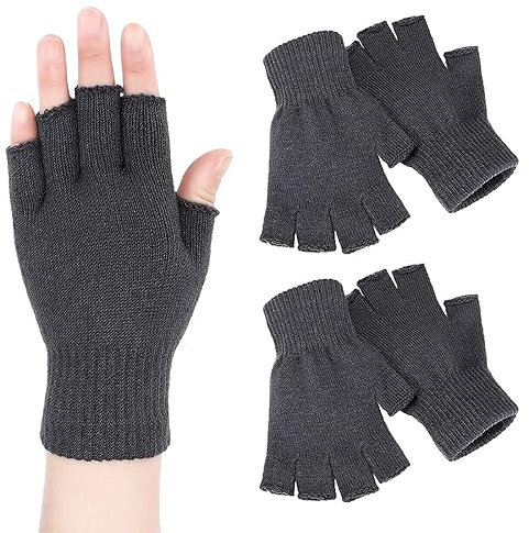 EUDUQ 2 Paar Fingerlose Handschuhe,Herbst Winter Fingerlose Fäustlinge,Acrylic Halbfingerhandschuhe,Universalgröße Fingerless Gloves für Kinder Herren Damen Grau