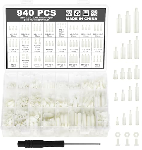 WiMas 940PCS Nylon Hex Standoff Spacer Schraube Mutter Gewindesäule Standoff Schrauben Assorted Sortiment Set M2 M2.5 M3 M4 für DIY PCB Board Motherboard Montage (Weiß)