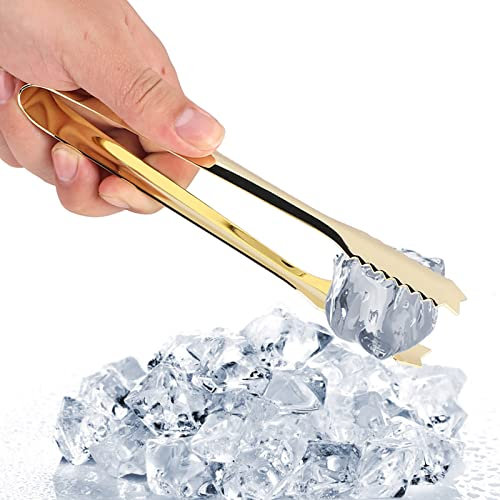 Gavigain Eiszange für Eiskübel, Edelstahl Eiszange mit Zähnen, macht das Greifen von Eis einfach, Servierzange für Eiskübel Eis Zuckerwürfel Kaffee Bar(Vergoldung)