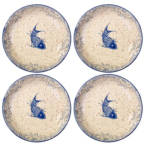 Swlthwen 4 platos de cerámica japoneses, platos de vajilla para el hogar (YL, 7 pulgadas)