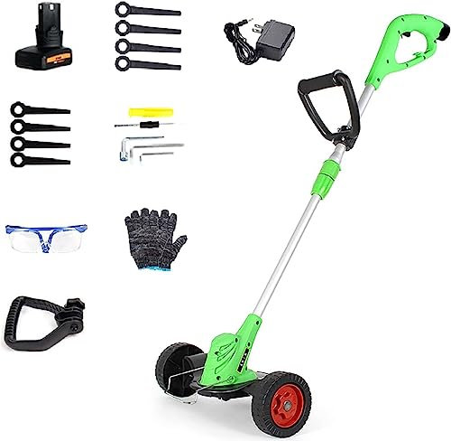 Portatile in mano Tosaerba Elettrico, Tosaerba Multifunzione 2 in 1 Batteria Rimovibile Orientabile Lunghezza Regolabile a 180° Diserbatrice a Spinta Manuale 4000mA Tagliaerba da Giardino Ricaricabile
