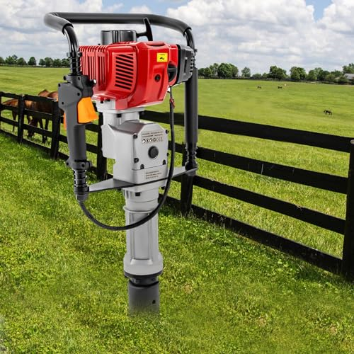LOYEMAADE 2-Takt Benzin Pfahlramme 2.3PS T Pfostenramme Zaunpfahlramme Handramme Zaun 52CC, Pile Driver mit 2-Pfosten-Antriebskopf 55mm/70mm,Luftkühlung, Einzelzylinder
