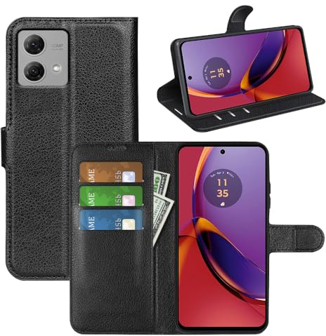 BOCTECH Funda para Motorola Moto G84, Carcasa con Tapa Flip Case Libro de Cuero PU Piel y Silicona Suave Cartera Cover Antigolpes con Cierre Magnético, Ranura para Tarjeta y Soporte, Negro