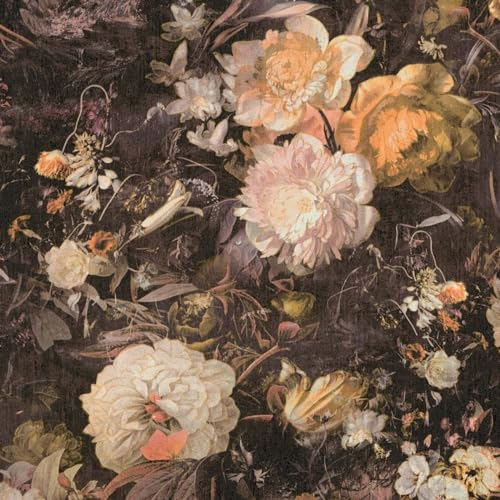 BRICOFLOR Vintage Blumentapete gelb Dunkle Tapete mit Blumen ideal für Wohnzimmer und Schlafzimmer Vliestapete mit Glitzer Effekt