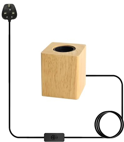 DC VOLTAGE Vintage Wooden Table Lamp Base, Industrial E27 Desk Lamp Holder with UK Plug with ON/Off Switch (Style 3)